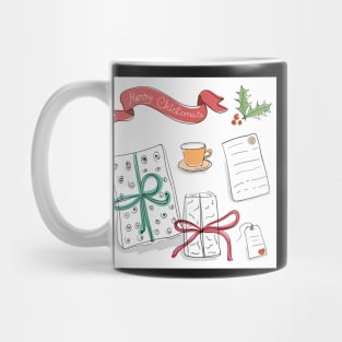 Set of vector sketch gifts. Hand drawn elements for your festive design. Christmas gifts. Mug